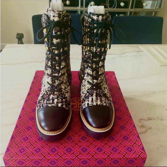 Tory Burch Tweed Lace-Up Ankle Boots - Picture 8 of 15